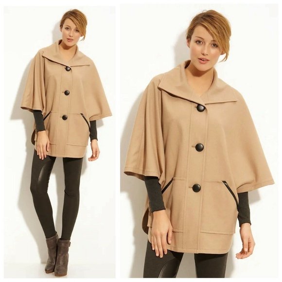 Halogen Tan Wool Blend Dolman Sleeve Cape